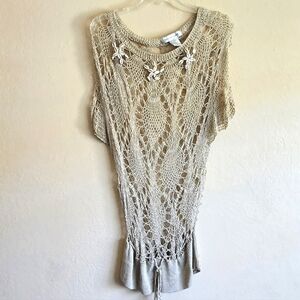 Vintage New port News Elegant Beige Crochet And Seashell Swim Cover-Up